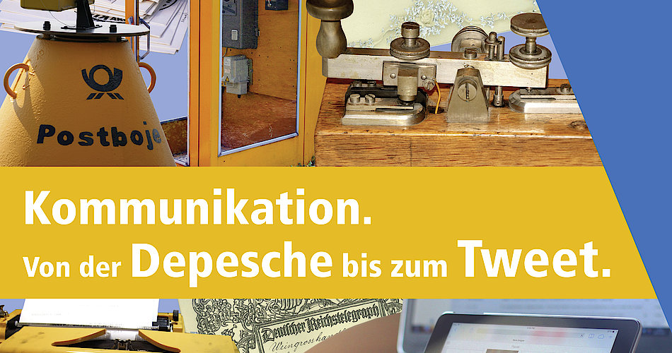 Veranstaltungsplakat, Fotocollage mit alter Schreibmaschine und Tablet