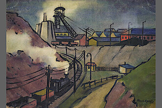 Gemälde„Zeche am Abend“ von Hans-Erich Schmidt-Uphoff (1962); Copyright: Kunstsammlungen Zwickau Max-Pechstein-Museum