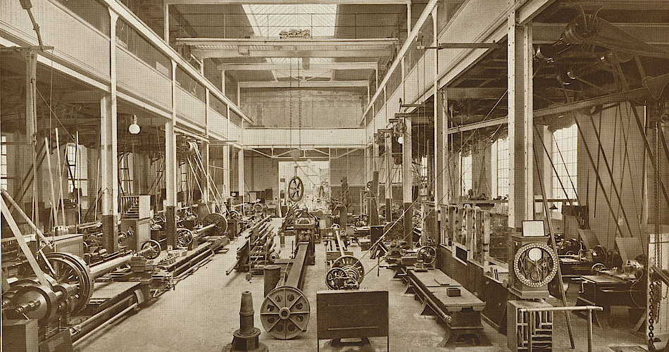Dreherei der Firma BLEICHERT in Leipzig, 1908.